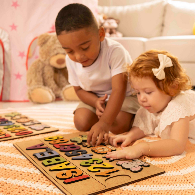 Quebra-Cabeça Personalizado com Nome, Números e Animais Educativo