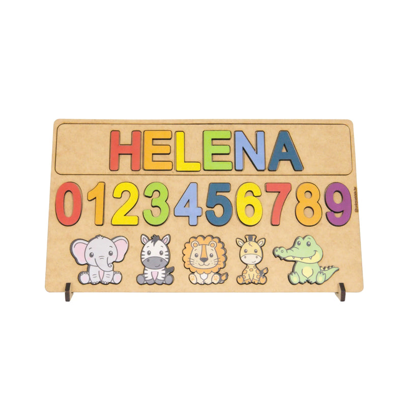 Quebra-Cabeça Personalizado com Nome, Números e Animais Educativo