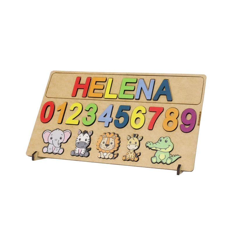 Quebra-Cabeça Personalizado com Nome, Números e Animais Educativo