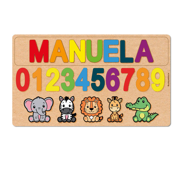 Quebra-Cabeça Personalizado com Nome, Números e Animais Educativo